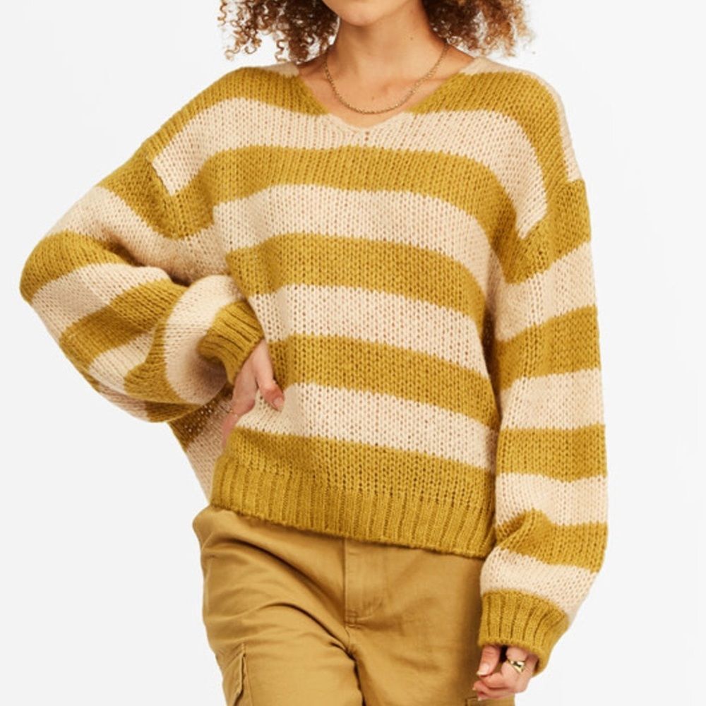 Striped Knit Sweater - Mustard and Cream